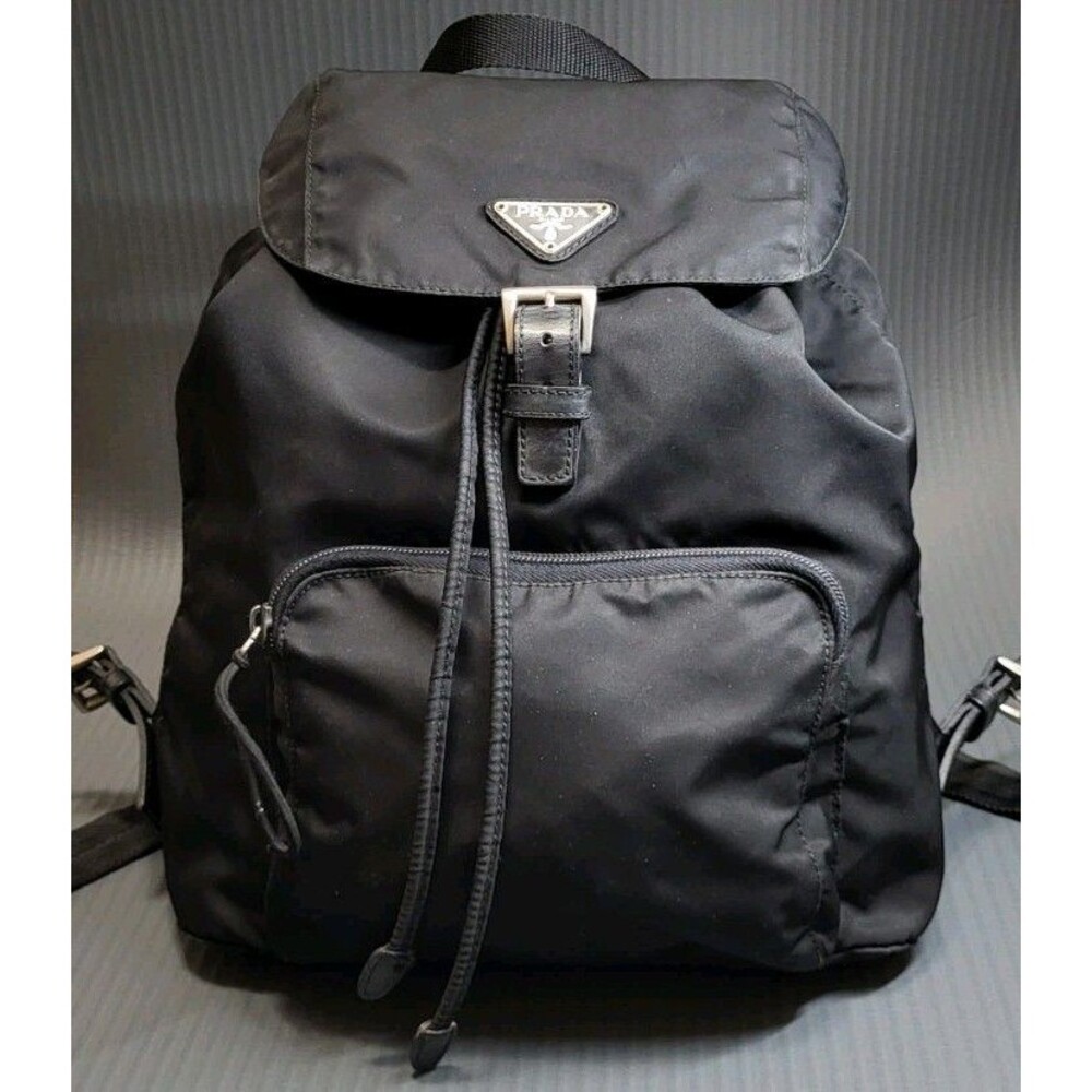 Vintage PRADA Black Nylon Leather Backpack Italy Unisex